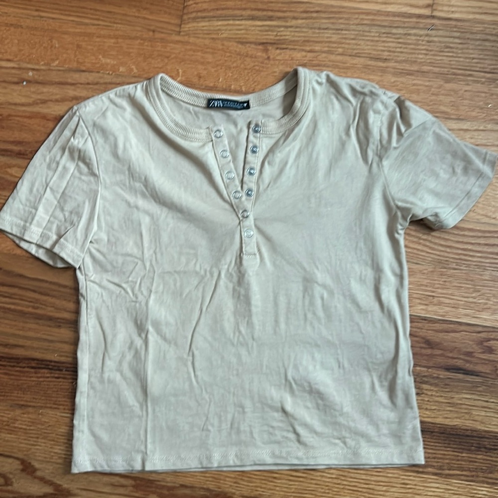 👚3/$20 👚 Zara Tan Brown Babydoll Crop Top T-Shirt